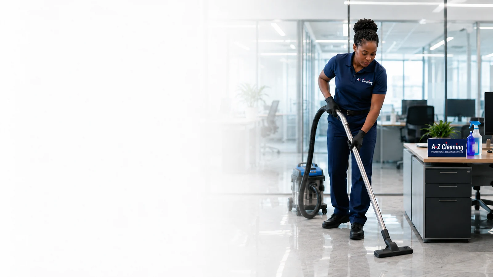 A-Z Cleaning office cleaning professional vacuuming a commercial office in Pretoria